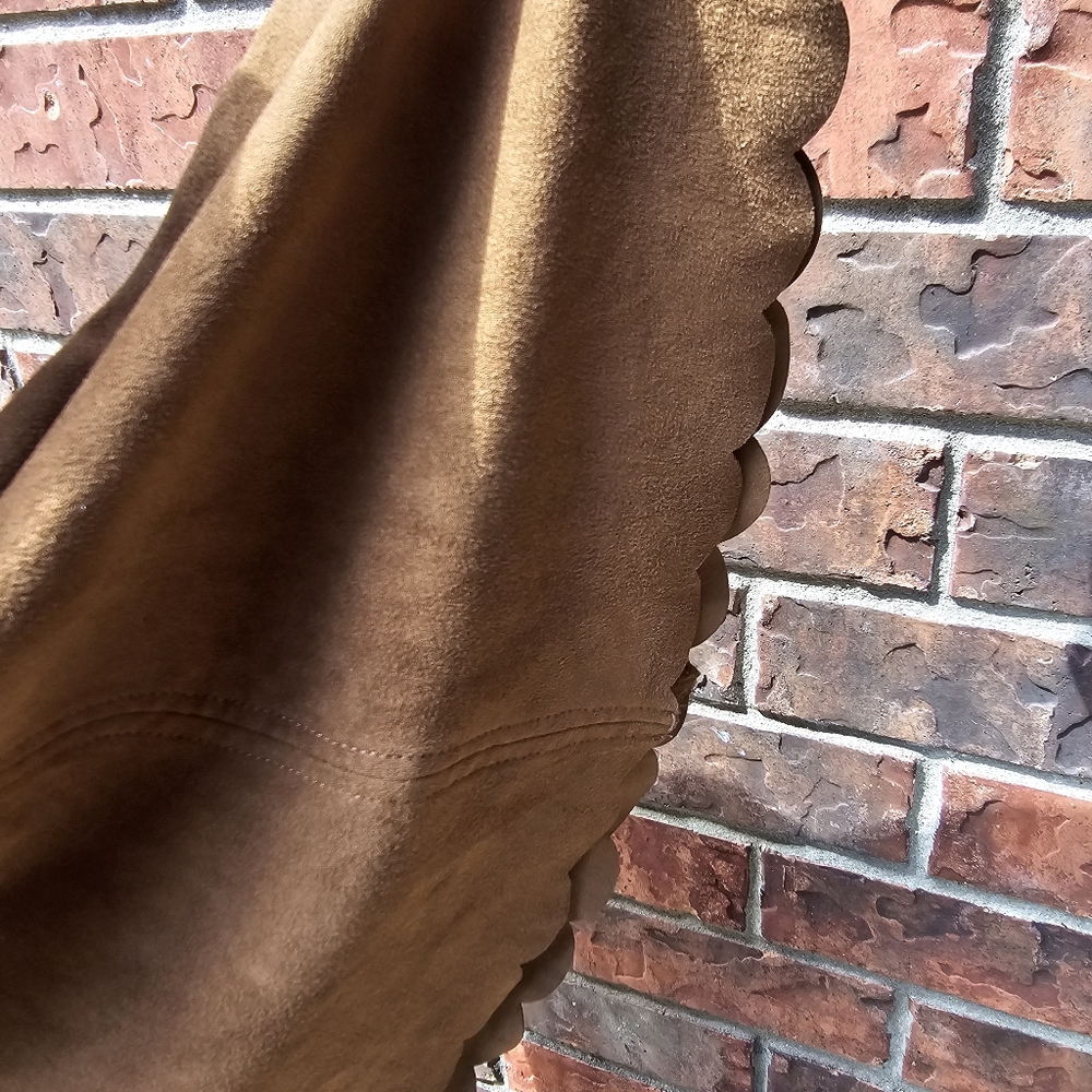 Express Women Brown Suede Like Dress Size Small Scalloped Hem Sleeveless - Picture 12 of 15